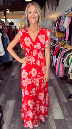 Red Floral Smocked Waist Dress