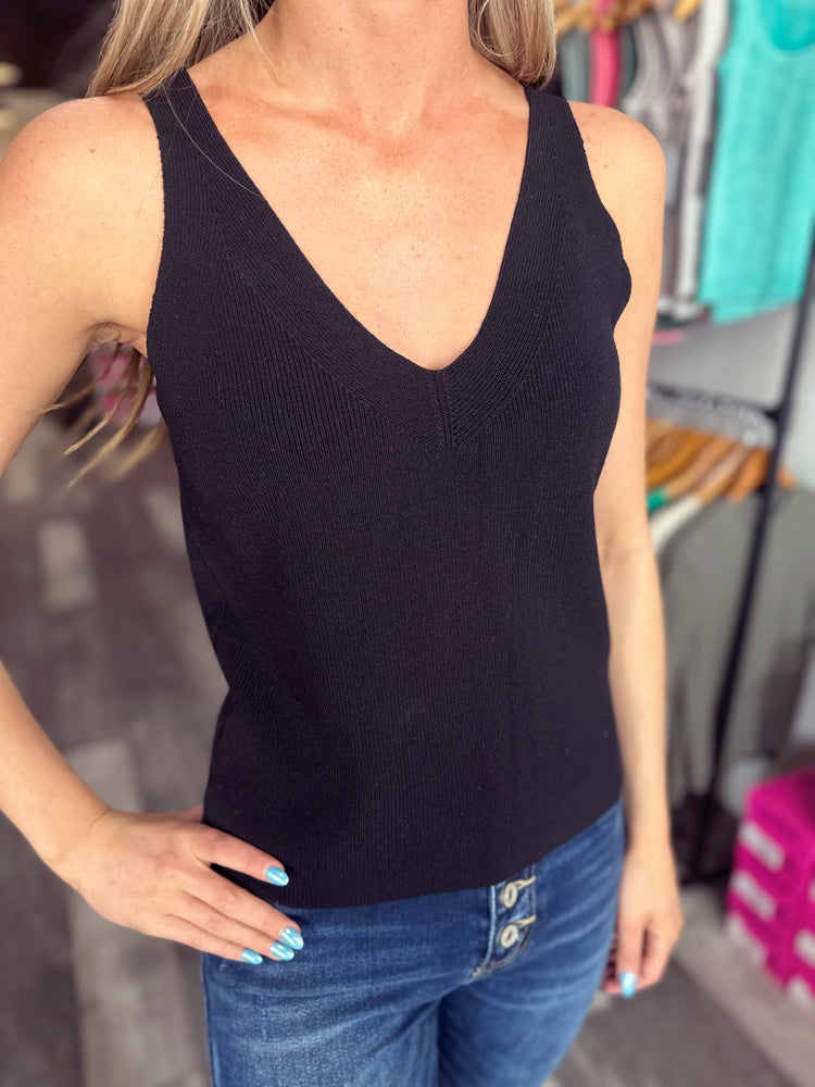 Black V-Neck Knit Tank
