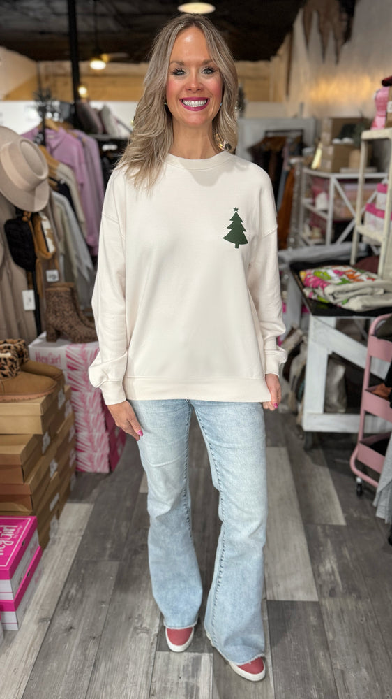 Ivory Christmas Tree Puff Sweatshirt