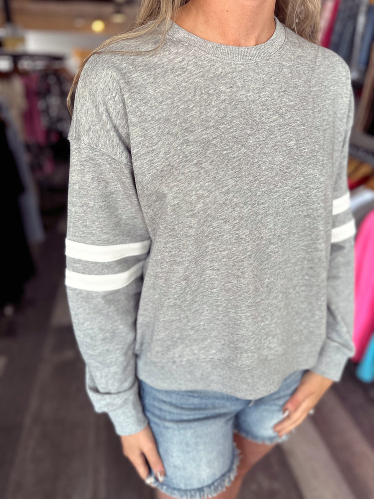 Varsity Striped Sweatshirt in Heather Grey