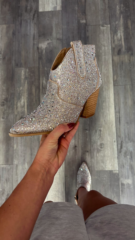 Bar Hoppin’ Clear Rhinestone Booties by Corky