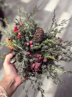 Glittered Cedar Dome with Pine Cone and Red Berries