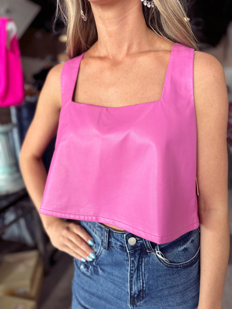 Magenta Cropped Leather Top