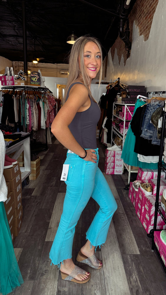 Mica Aqua Blue Cropped Jeans