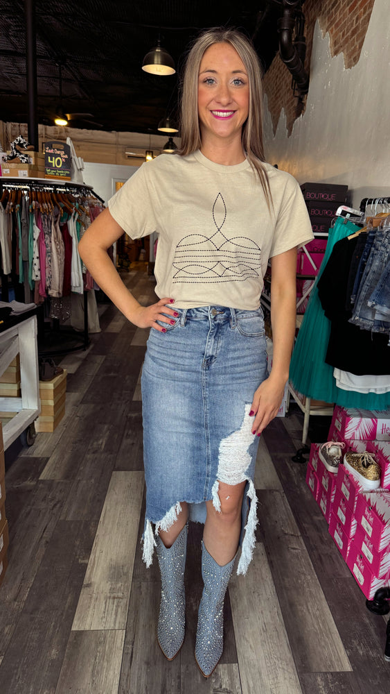 Distressed Midi Jean Skirt