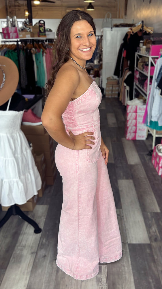 pink denim strapless dress Women's Pink Denim Dresses
