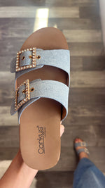 Denim Buckle Corky Wedge