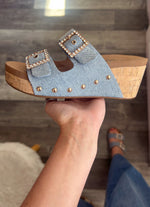 Denim Buckle Corky Wedge