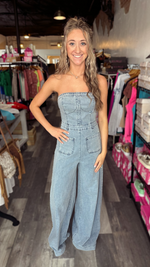 Wide Leg Light Denim Jumpsuit