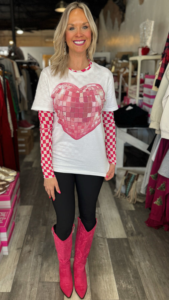 Pink Checkered Mesh Top