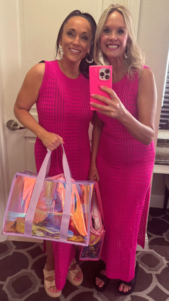 Hot Pink Long Crochet Knit Cover-Up