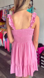 Bubblegum Smocked Ruffle Sleeve Dress
