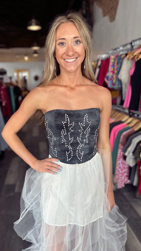 Leather Western Rhinestone Corset Top