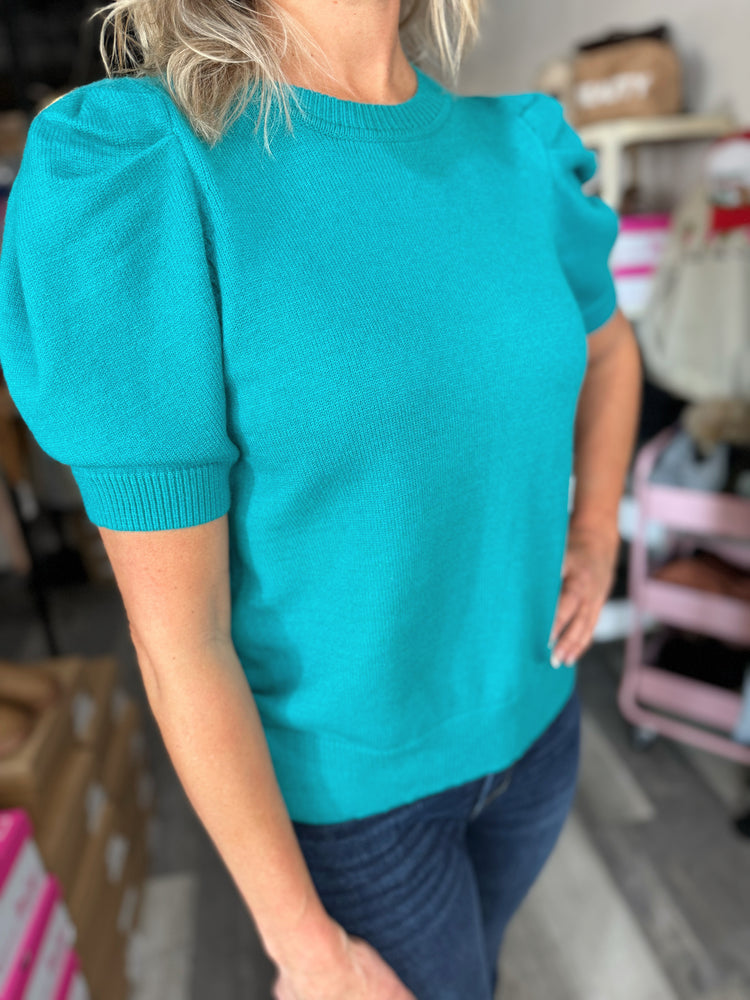 Teal Puffy Sleeve Sweater