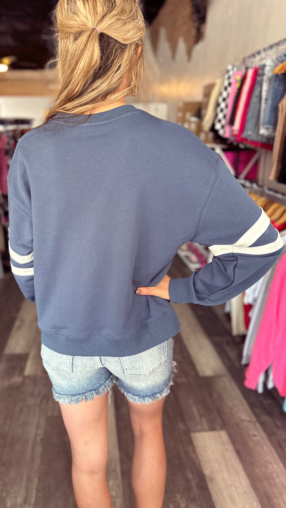 Varsity Stripe Sweatshirt in Heather Navy