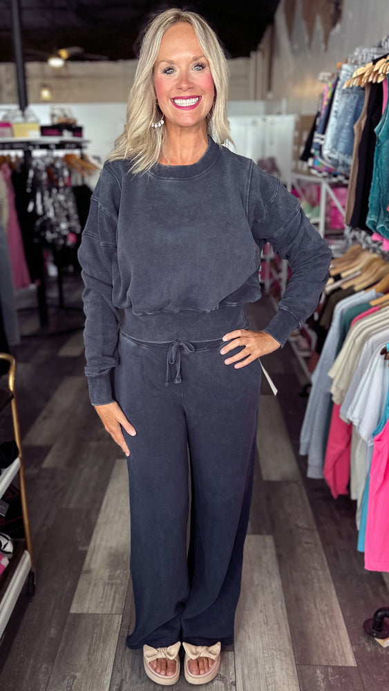 Deep Navy Mineral Washed Luxe Wide Leg Sweatpants