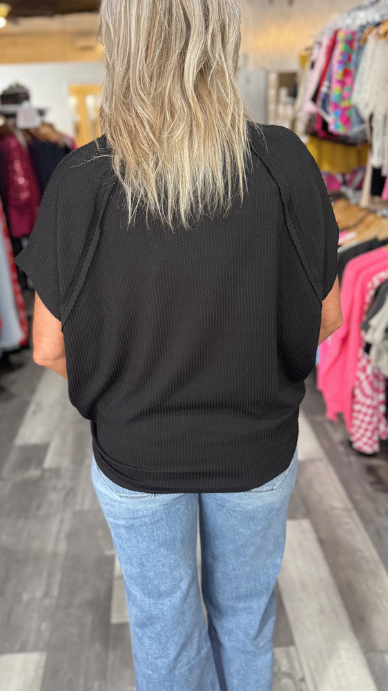 Black Ribbed Loose Fit Tee