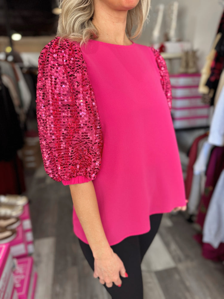 Pink Sequin Sleeved Blouse