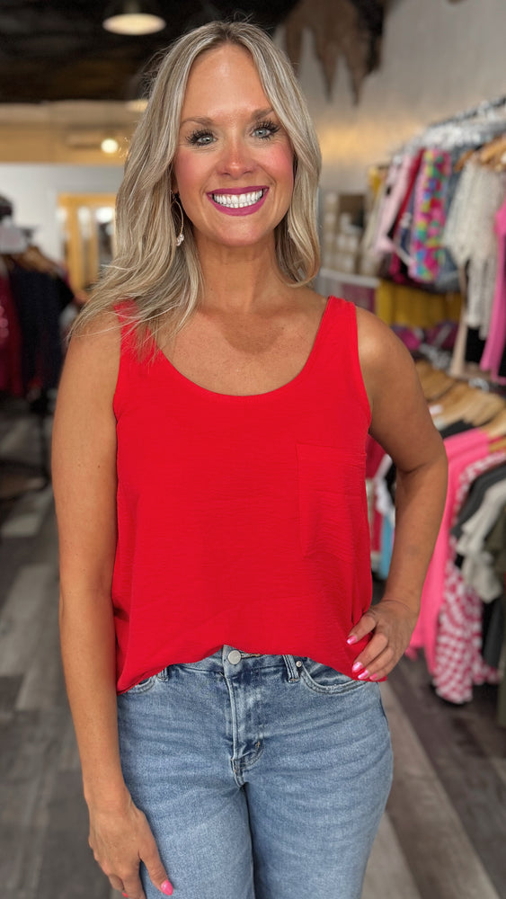 Red Scoop Neck Tank