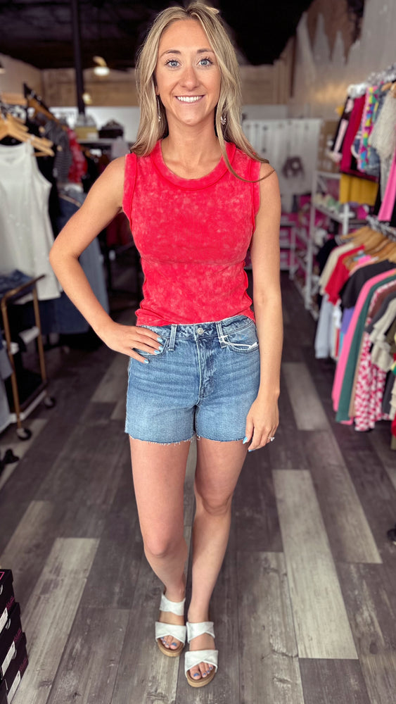Butter Soft Ribbed Tank in Washed Red