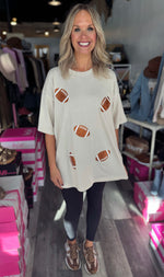 Cream Glitter Football Oversized Tee