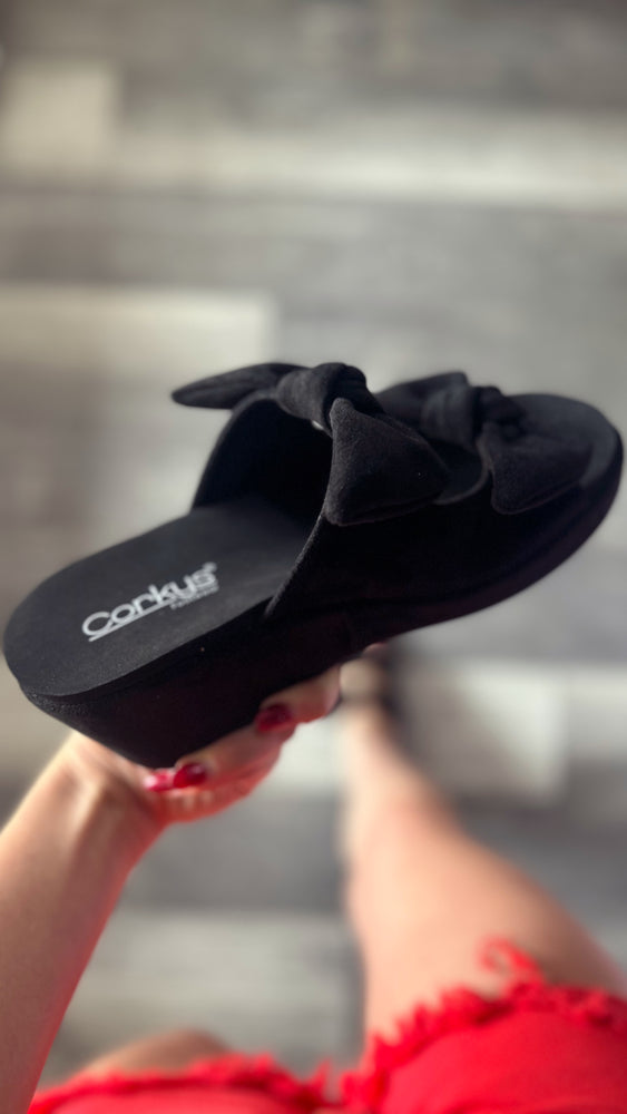 Bowed Up Black Faux Suede Wedge By Corky