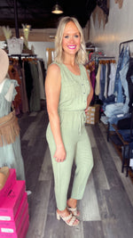 Light Olive Button Up Jumpsuit