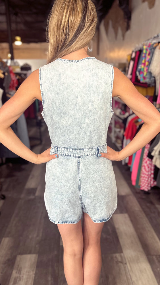 Sleeveless Light Blue Denim Romper