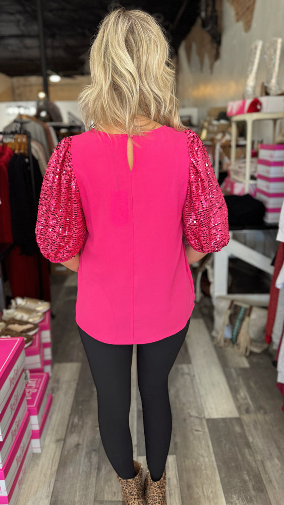 Pink Sequin Sleeved Blouse