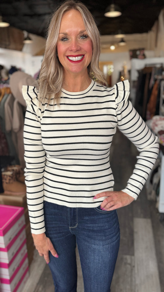 Striped Ruffle Sleeve Top