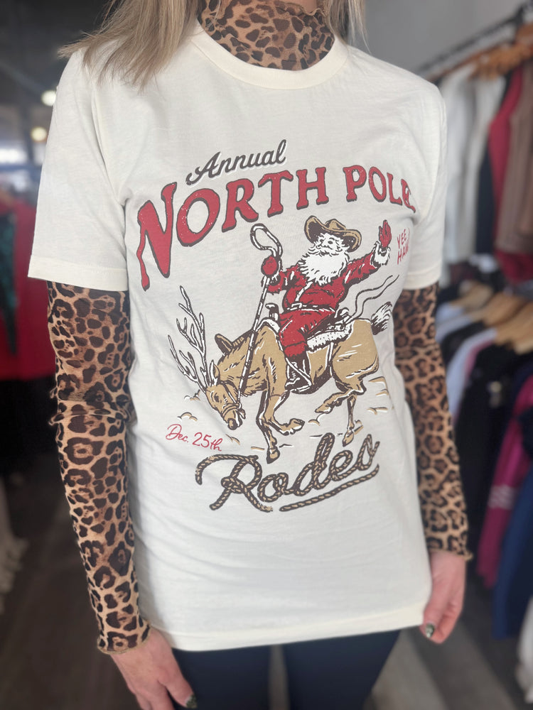 Natural North Pole Rodeo Santa Graphic T-Shirt