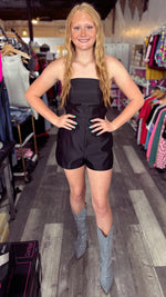 Black Bow Detail Strapeless Romper