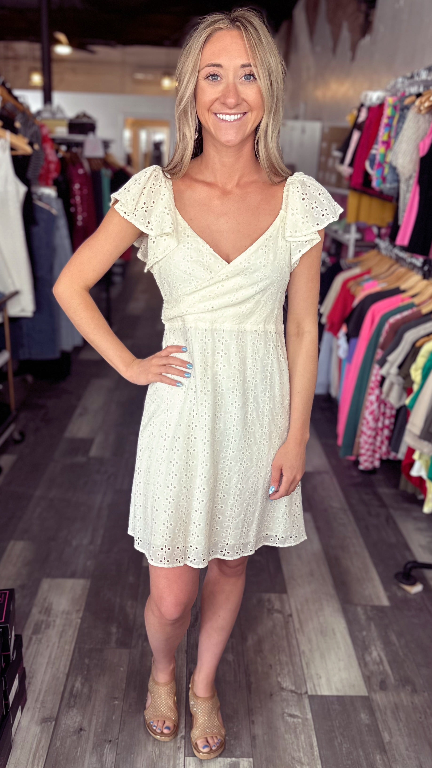 Ivory Flutter Sleeve Dress  The Paisley Prairie Boutique