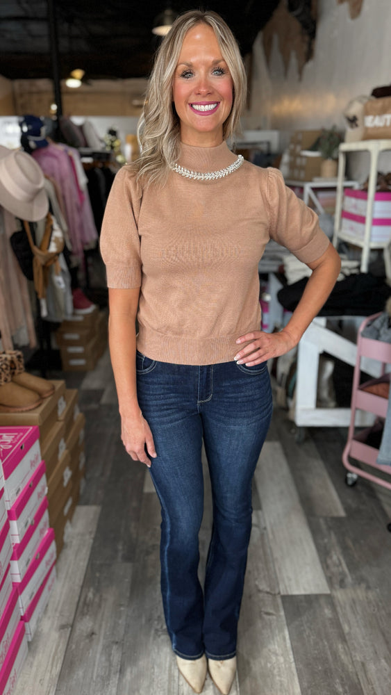 Taupe Rhinestone Beaded Sweater