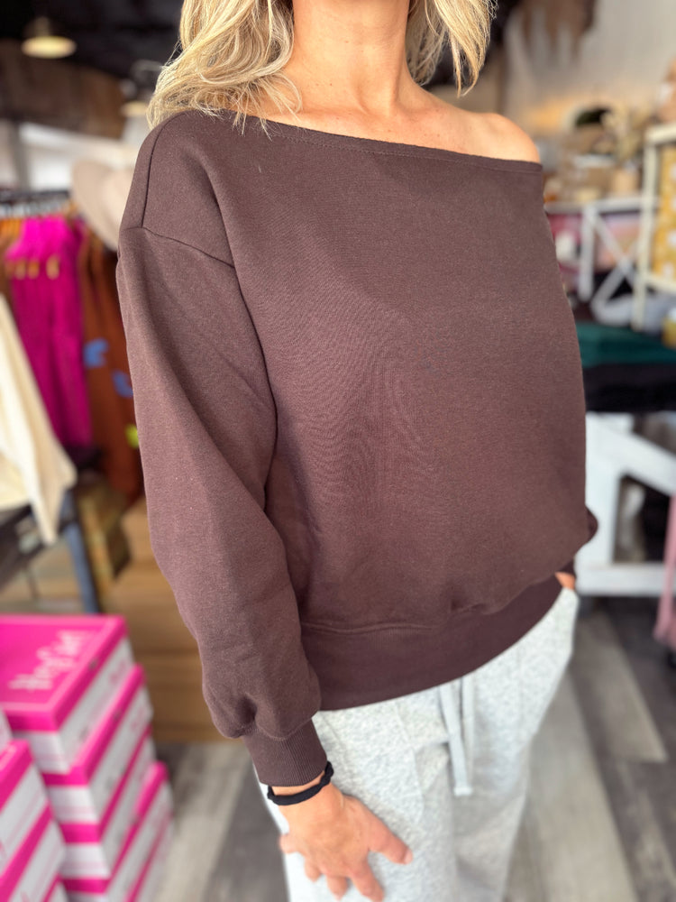 Expresso French Terry Off Shoulder Top