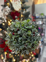 5” Glittered Mistletoe Orb w/ Red Berries