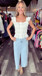 Ivory Ruffle Shoulder Ruched Tank