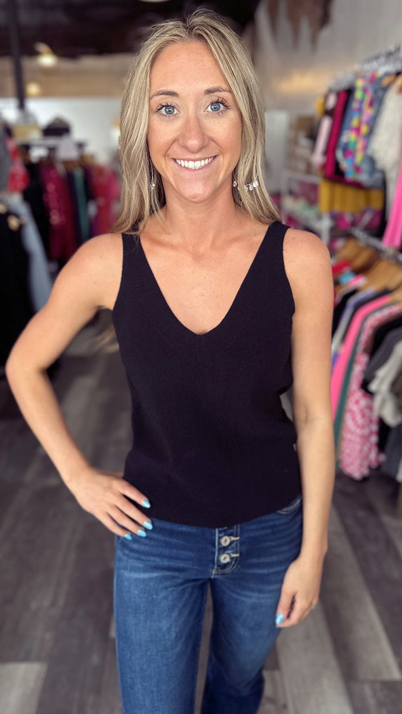 Black V-Neck Knit Tank
