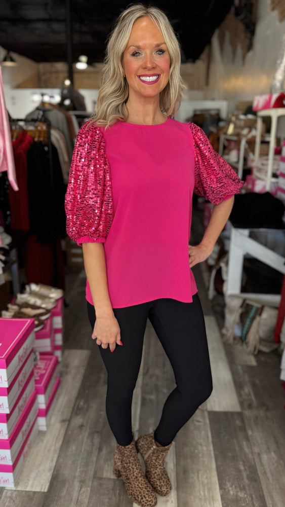 Pink Sequin Sleeved Blouse