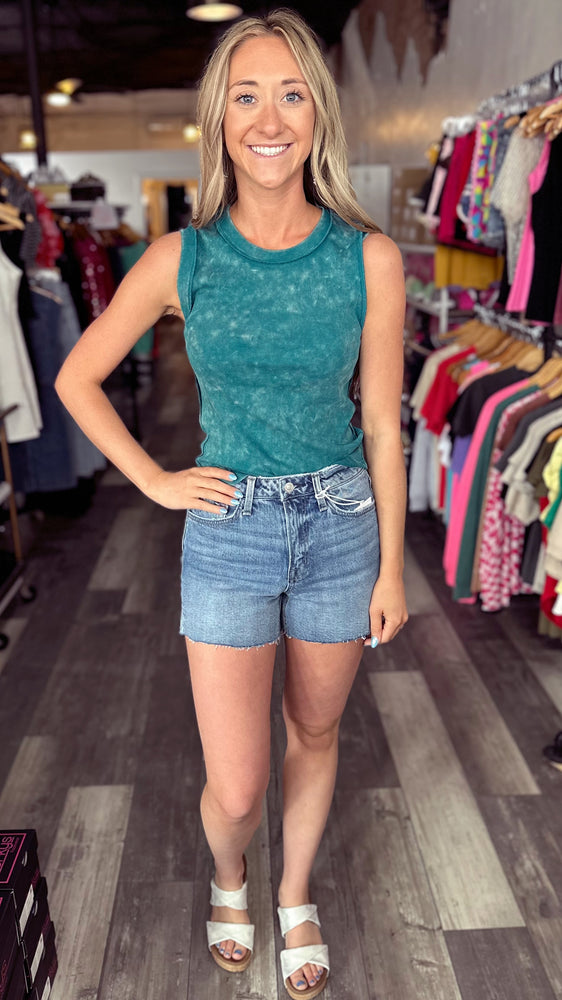 Buttery Soft Ribbed Tank in Washed Emerald