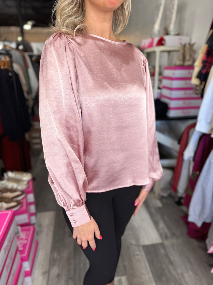 Blush Balloon Sleeve Satin Blouse