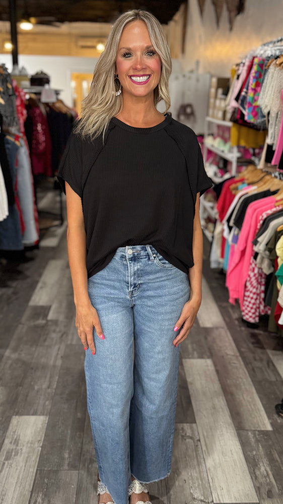 Black Ribbed Loose Fit Tee
