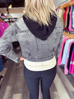 Washed Black Denim Cropped Hooded Jacket