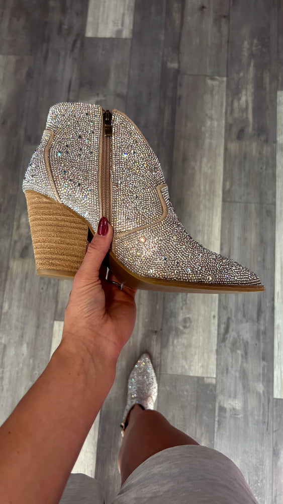 Bar Hoppin’ Clear Rhinestone Booties by Corky