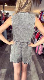 Sleeveless Washed Black Denim Romper