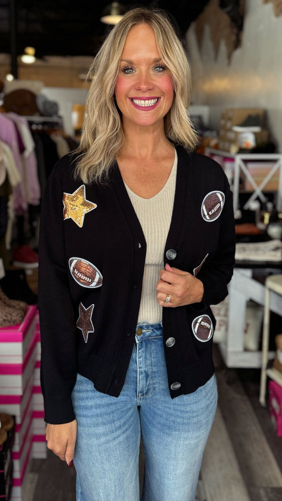 Black Sequin Football Cardigan