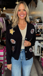 Black Sequin Football Cardigan