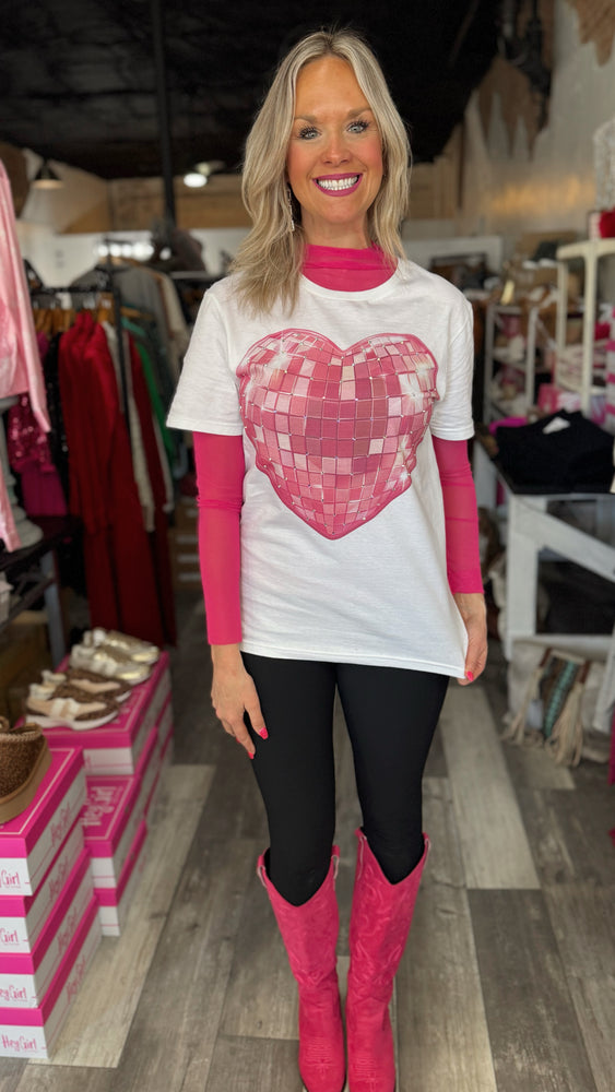 Heart Disco Ball Rhinestone Tee