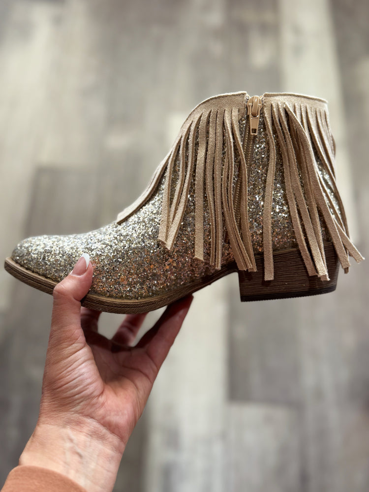 Cream Sparkle and Fringe Bootie by VeryG