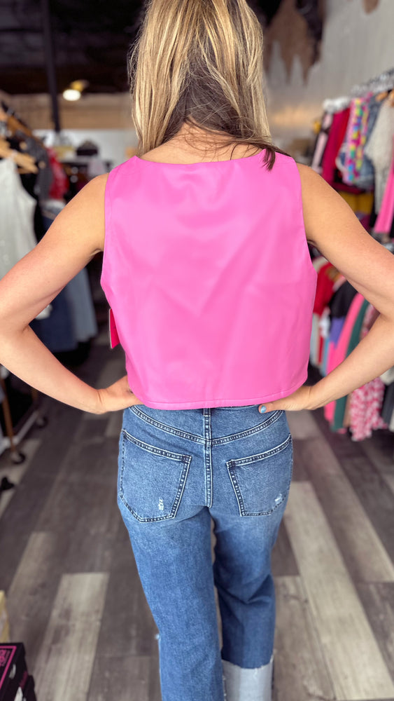 Magenta Cropped Leather Top
